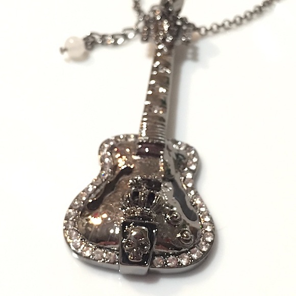 Dark Silver Tone Guitar Pendant Necklace - Picture 2 of 6